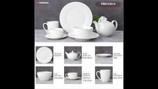 White embossed 32 piece new bone china dinnerware set