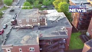 DRONE: Aerial view of Springfield partial building collapse
