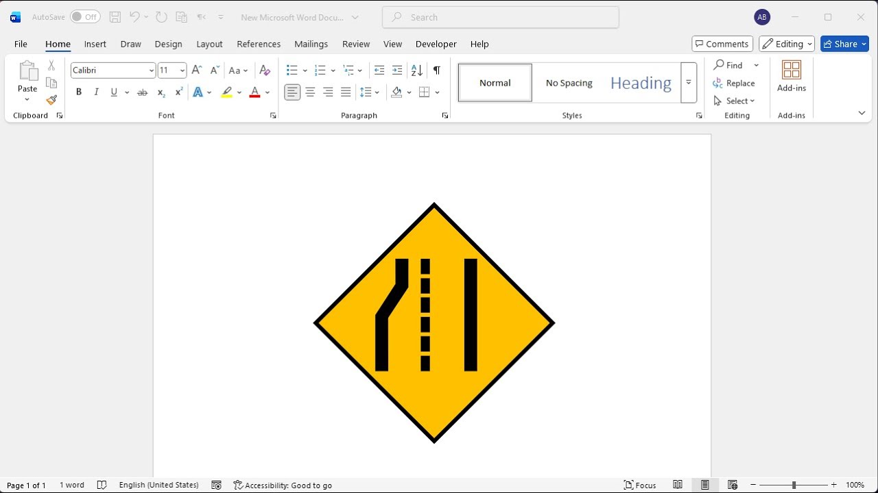 How to create left lane merge traffic sign in word