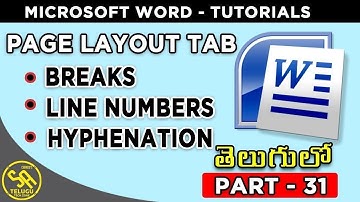 MS Word Tutorials in Telugu Part 31|| Breaks, Line Numbers, Hyphenation in Page Layout Tab