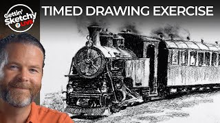 Drawing a Train with Graphite and Carbon Pencil in 45 Minutes - Gettin Sketchy LIVE