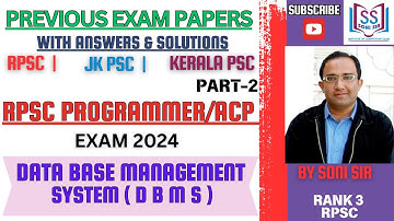 PREVIOUS EXAM PAPERS | DBMS | DATA BASE MANAGEMENT SYSTEM | RPSC PROGRAMMER/ACP EXAM 2024 | PART-2