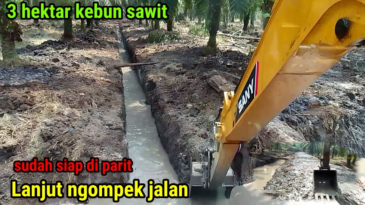 Excavator Cuci parit sekalian ngompek jalan lahan sawit