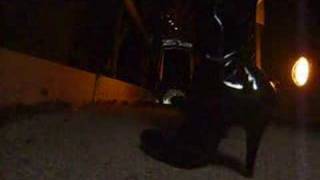 Pvc thigh length boots in tunnel