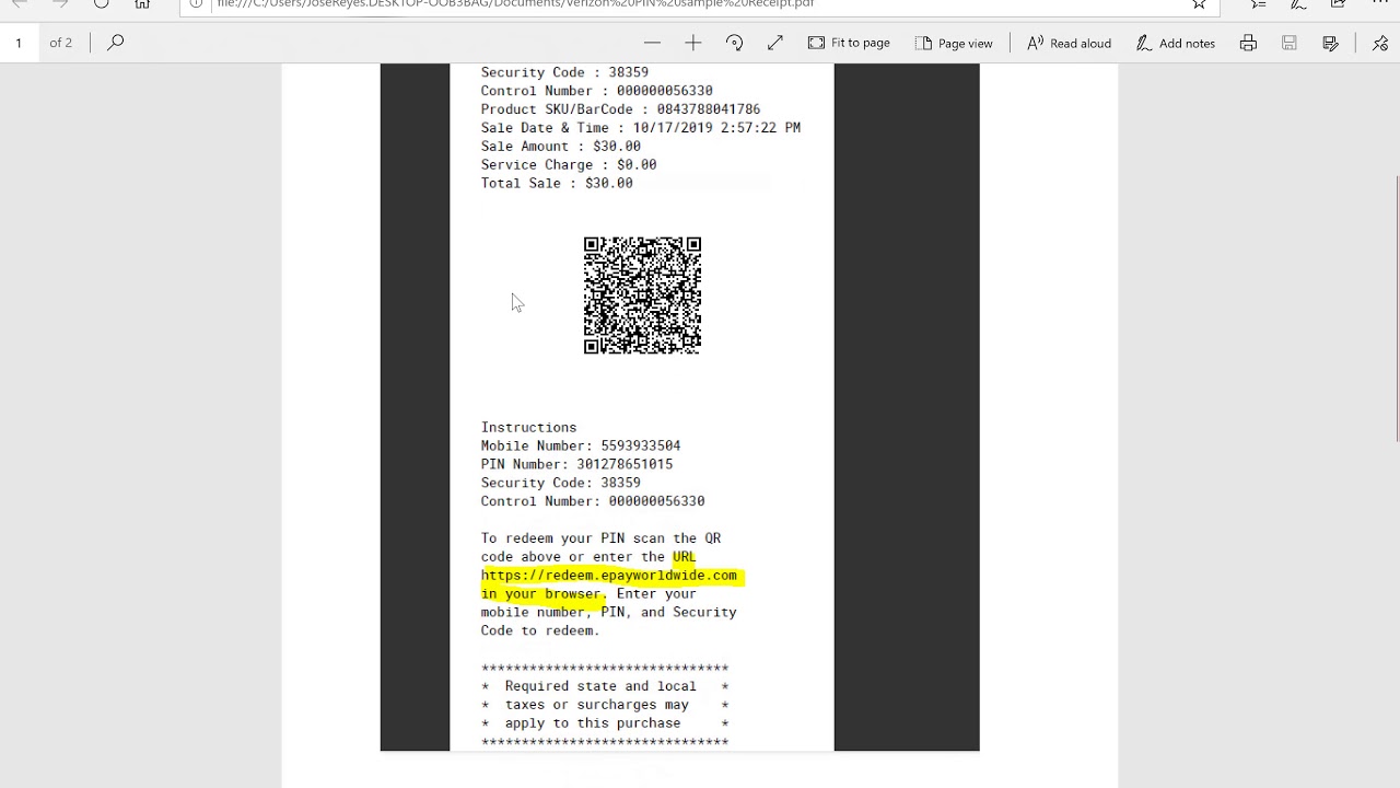 Epay Verizon pin Redeem Process