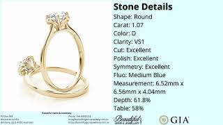 1.07ct D VS1 Round Brilliant Diamond Floral Six-Prong Solitaire Ring in Yellow Gold