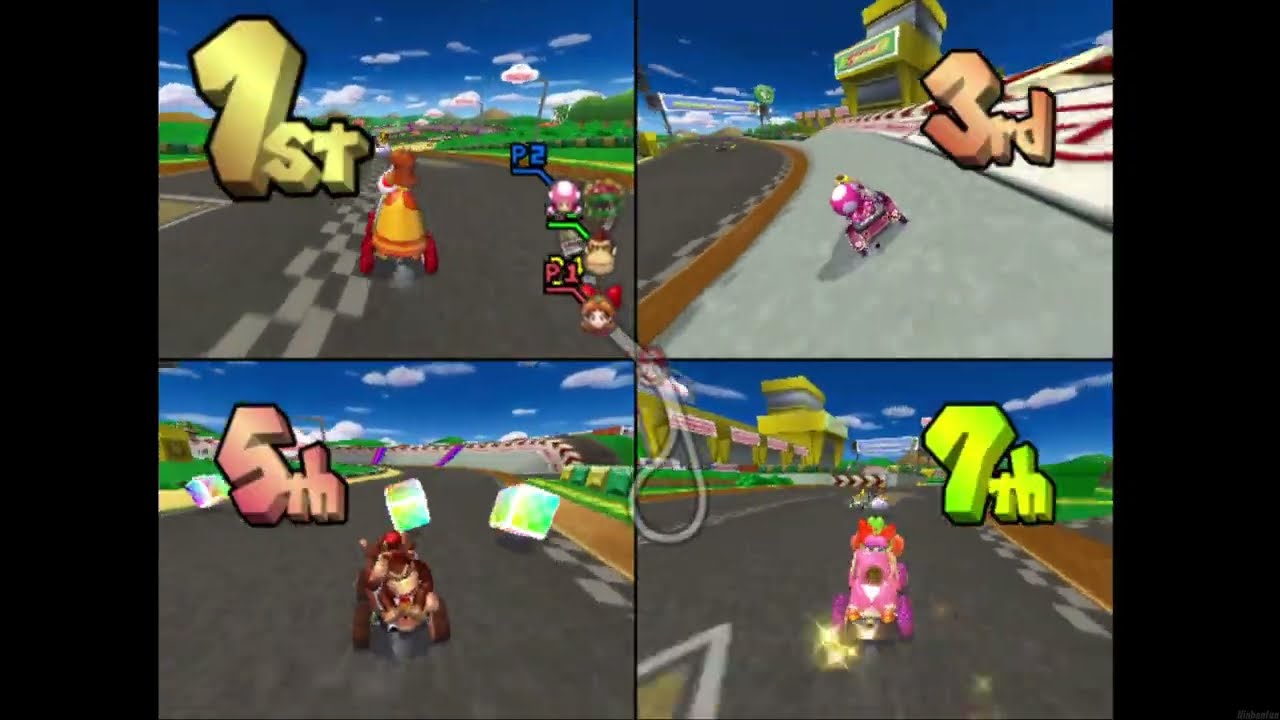 Mario Kart Double Dash 4 Players Daisy Vs Peach Vs Diddy Kong Vs Yoshi Multiplayer Gameplay