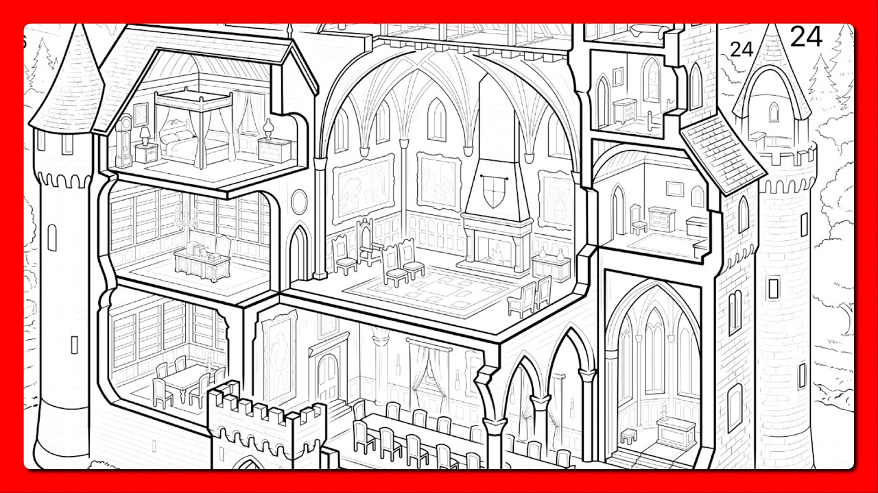 Color by Number Medieval Castle Interior Bedroom Dining Table Zen Color app #coloring