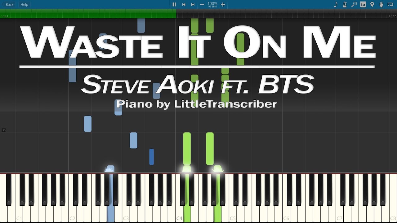 Steve Aoki ft. BTS - Waste It On Me (Piano Cover) Synthesia Tutorial by LittleTranscriber