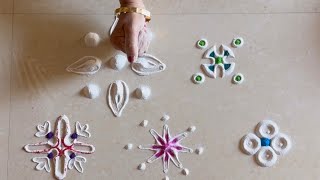 8 rangoli flowers design’s using a finger 🍀 easy and simple 🌿 unique flower designs|sunitabhopale1