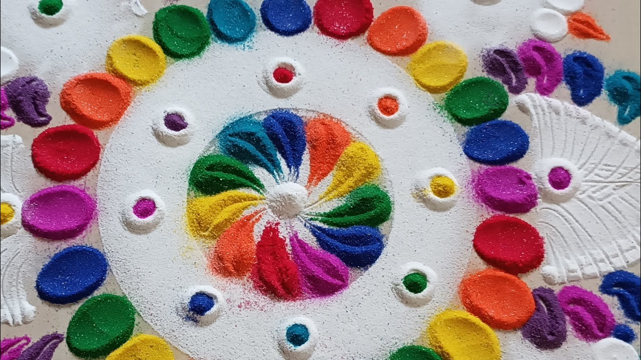 Multicolour Rangoli Easy colorful 💛💚💙💜 rangoli design| festival rangoli| simple kolam ...