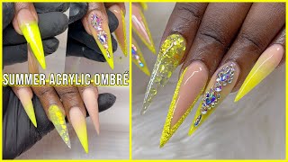 Watch Me Work: Neon Summer Ombré Acrylic Nail Art Design | Sugar Nails | Crystals | Nail Tutorial