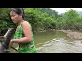 Primitive fishing at river catch big fish for survival - Cooking delicious fish
