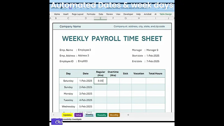 Payroll Timesheet Tracker Spreadsheet | Weekly, Biweekly, Monthly #payrollmanagement #exceltemplates