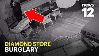 Security camera catches masked thieves smashing jewelry cases with hammers