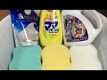 【ASMR】sponge squeezeing w/ Bodysoap + dish soap + Laundry Liquid💚💛🤍