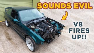 V8 swapped E36 fires up for the first time!!