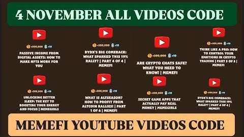 Memefi all video codes today 04 November | Memefi youtube video code I memefi video code today |