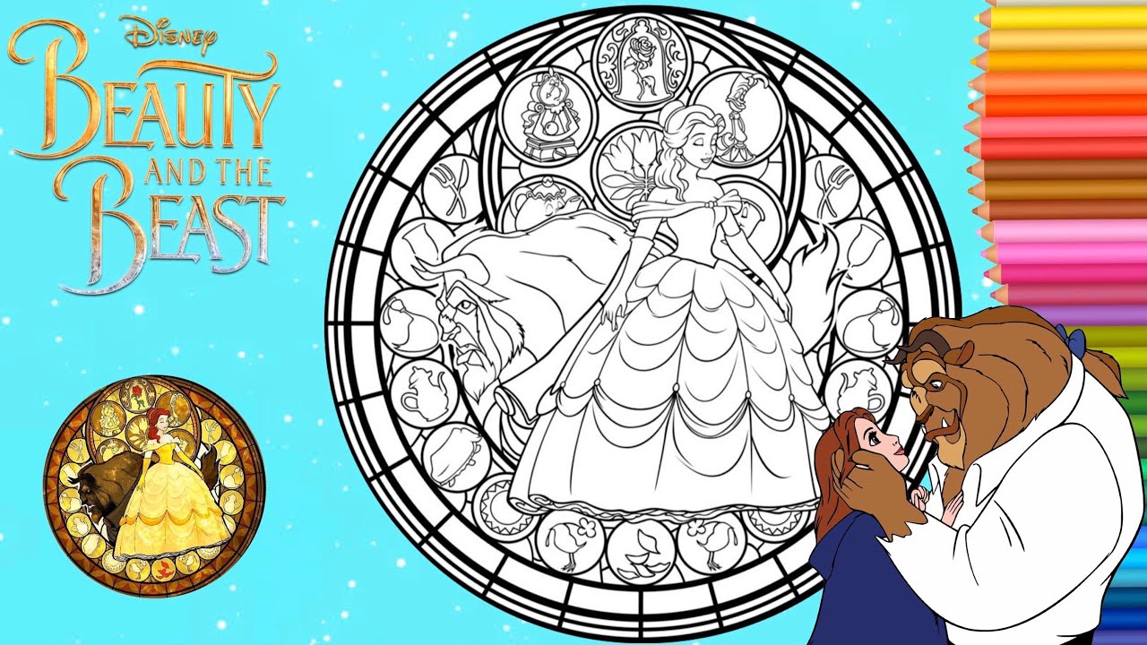 Coloring Beauty The Beast Stained Glass Coloring Page Princesa Para Colorear ディズニープリンセスのぬりえ Youtube