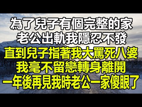 為了兒子有個完整的家，老公出軌我隱忍不發，直到兒子指著我大罵死八婆，我毫不留戀轉身離開，一年後再見我時老公一家傻眼了！