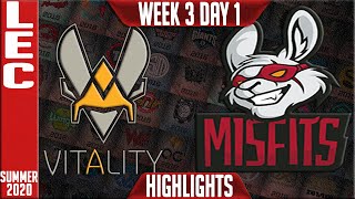 VIT vs MSF Highlights | LEC Summer 2020 W3D1 | Team Vitality vs Misfits Gaming