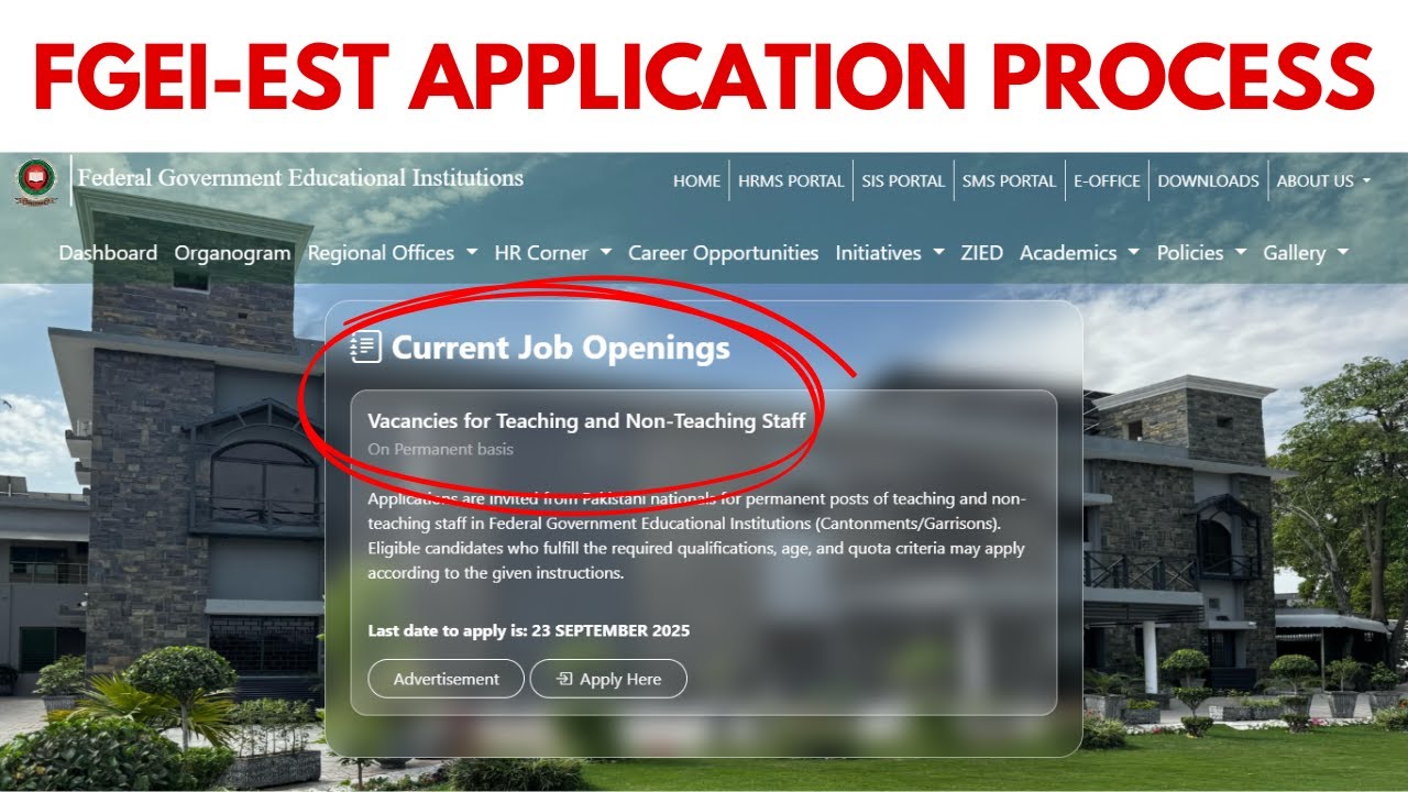 FGEI EST Jobs 2025 Online Apply | Elementary School Teacher Jobs | Salary & Apply Process