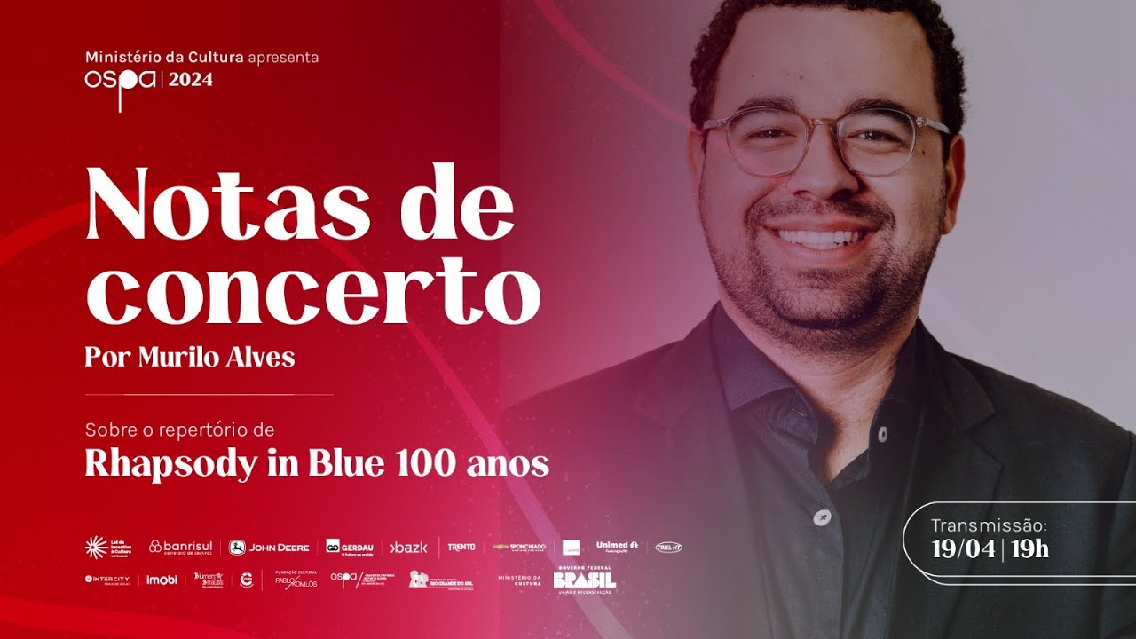 O violoncelista Murilo Alves apresenta a palestra do projeto Notas de Concerto nesta sexta-feira, 19 de abril. O músico da OSPA comenta o repertório do concerto "Rhapsody in Blue 100 anos", que reúne três compositores norte-americanos com imensa contribuição para a música no século 20: Leonard Bernstein, Aaron Copland e George Gershwin.