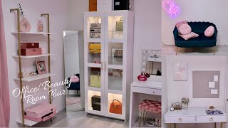 Dusty Rose \& Gold Office + Beauty Glam Room Tour