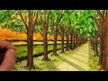How to Draw a Road with Trees in One-Point Perspective