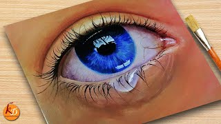 Eye with teardrop acrylic painting👁️ Painting for beginners | dew drop | Episode #275