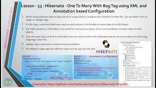 Lesson - 53 : Hibernate - One To Many With Bag Tag using XML and Annotation based Configuration