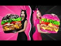 ONE COLOR FOOD CHALLENGE! Eating only PINK FOOD vs BLACK FOOD All Day! Taste Test by RATATA YUMMY