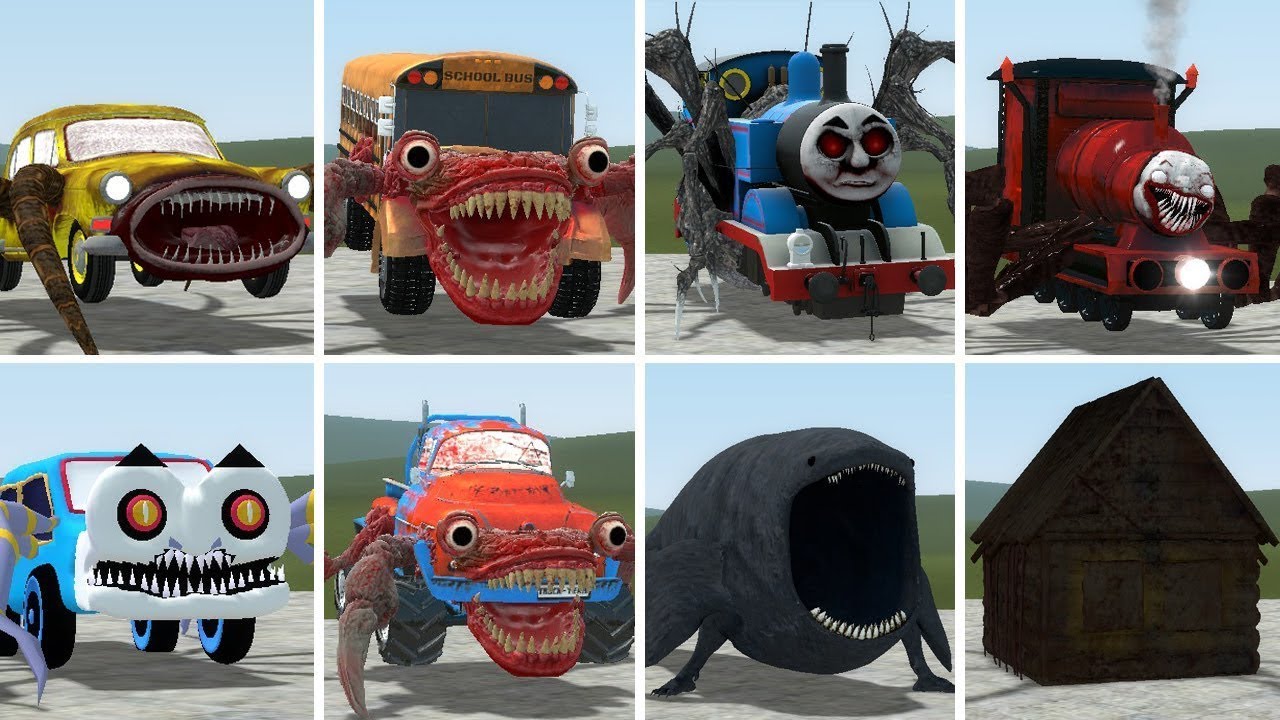 OLD AND NEW UPDATE: CAR EATER, BUS EATER BUILDER, TRAIN EATER VS ALL TREVOR HENDERSON BATTLE In GMOD