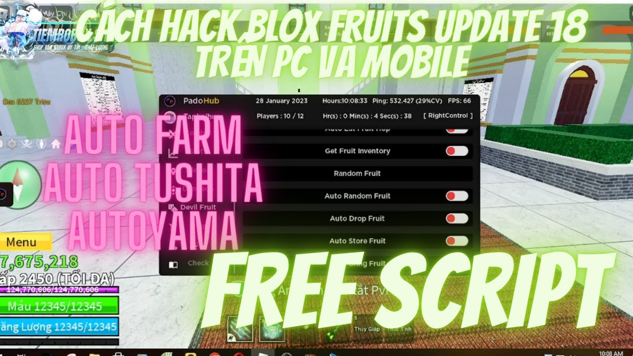 CÁCH HACK BLOX FRUITS UPDATE 18 TRÊN PC VÀ MOBILE : AUTO FARM, ESP FRUIT,  MIRAGE ISLAND ,ROBLOX 