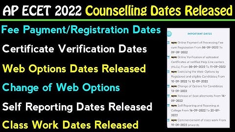 Ap ECET 2022 Counselling Dates Released | AP ECET 2022 Registration,Web Options,Seat Allotment Dates