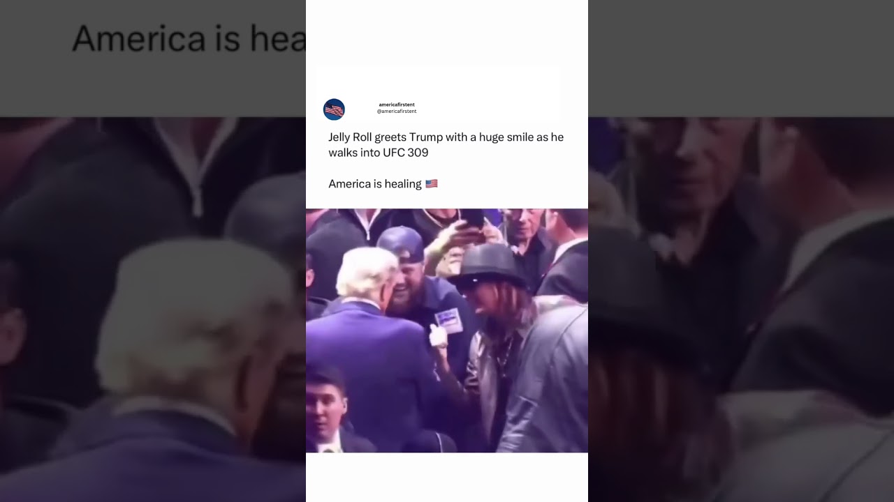 Jelly Roll greets President Trump with a big smile as he enters UFC 309 America is healing — one