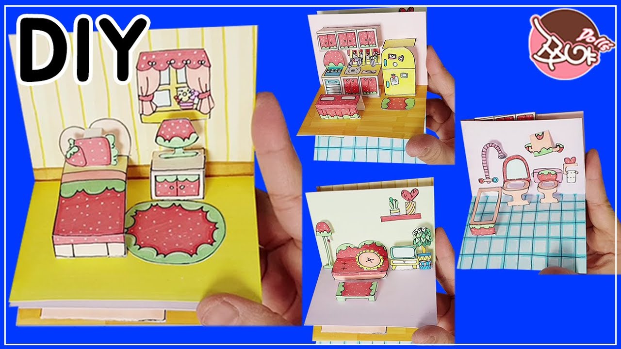 How To Make Simple Paper Doll House Quiet Book-Mini Strawberry Pop-Up House,Easy  Papercrafts&Drawing - Youtube