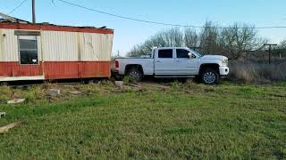 Truck pulls 56' mobile home