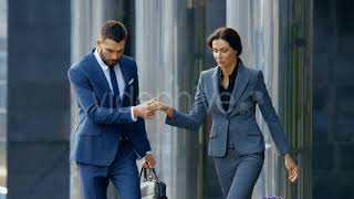 Business Woman And Business Man Shake Hands Greeting Each Other