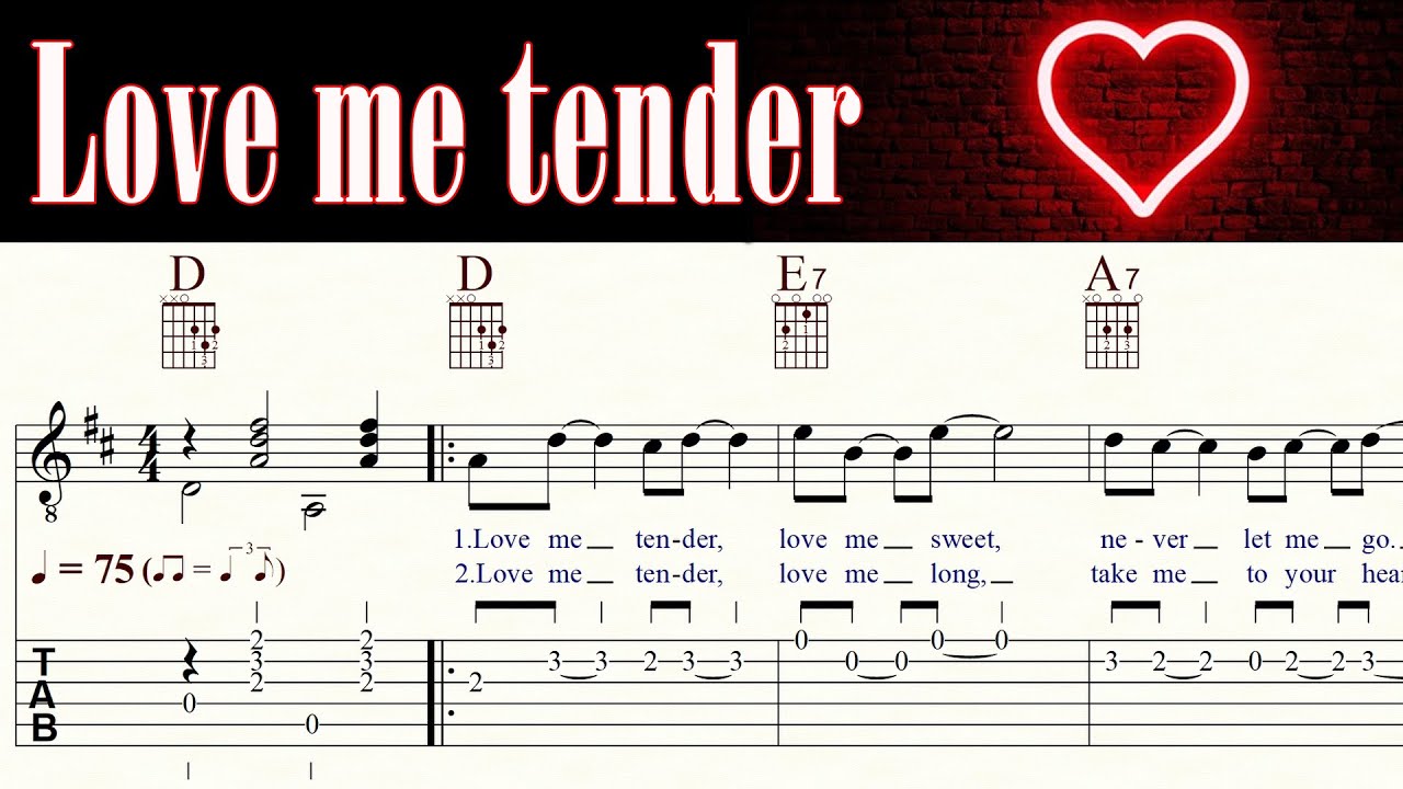 LOVE ME TENDER ELVIS Chords, Melody & Lyrics TAB & Sheet music