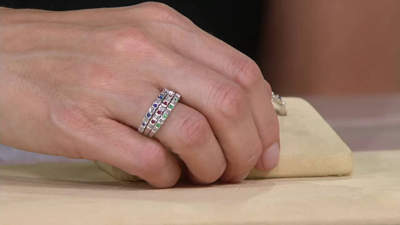 Baguette Diamond & Gemstone Band Ring, Sterling by Affinity on QVC