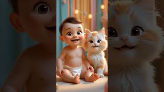 Baby and Kitten Get a Funny Surprise!   Fart Reaction Moment #shorts #babyfart  #catshorts