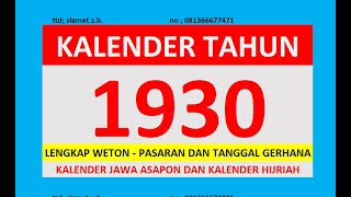 KALENDER INDONESIA 1930 lengkap weton pasaran dan tanggal gerhana