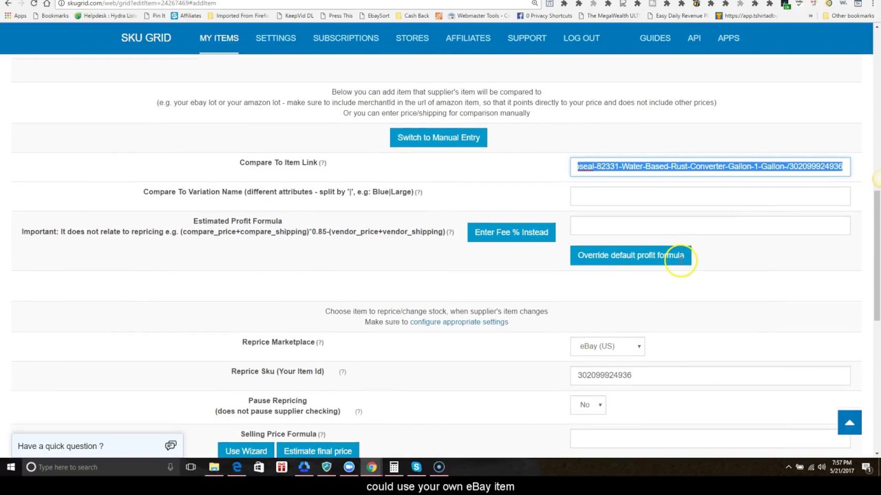 Sku Grid for eBay Sellers: Using Compare To Item URLs for eBay Dropshippers