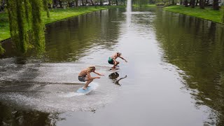 Professional Skimboarders Attempt to Cross 100ft Canal