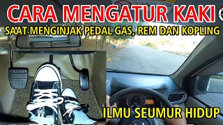 FOOT POSITION WHEN STEPENING ON THE GAS, BRAKE AND CLUTCH PEDALS ON A MANUAL CAR