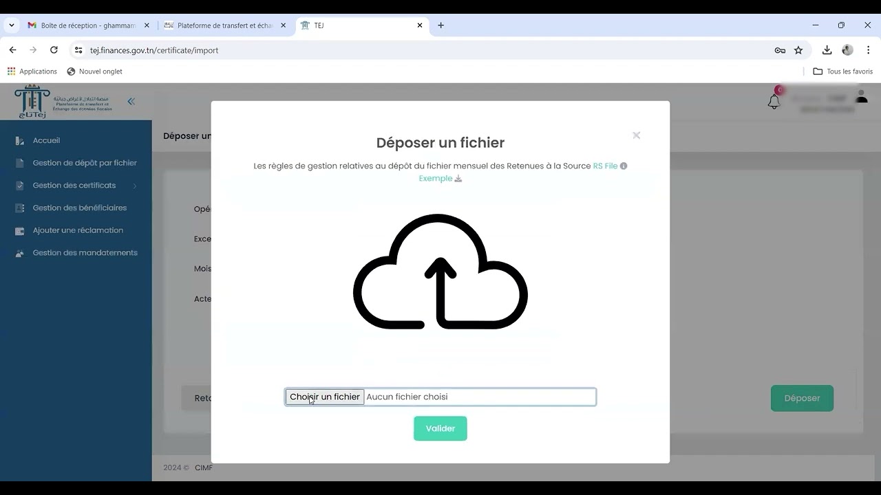 Ajout de certificat par dépôt de fichier XML sur la Plateforme TEJ
