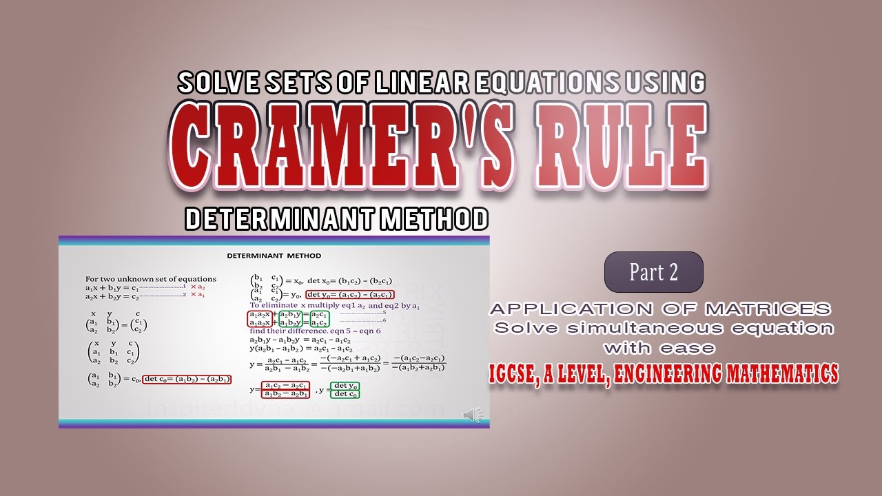 Determinant method Cramer's Rule solved examples - YouTube