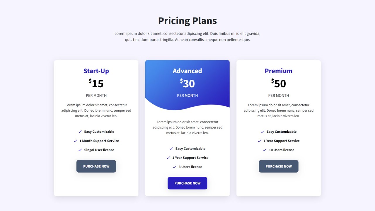 How to Create a Price Page with HTML CSS | HTML CSS Price Page ...