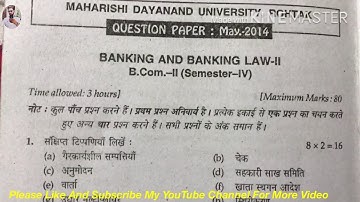 B.com MDU 4th semester (Pass Caurse) Banking And Banking Low-|| Question Paper May 2014